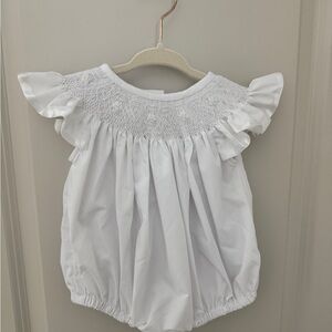 White Ruffled Baby Bubble with Smocking